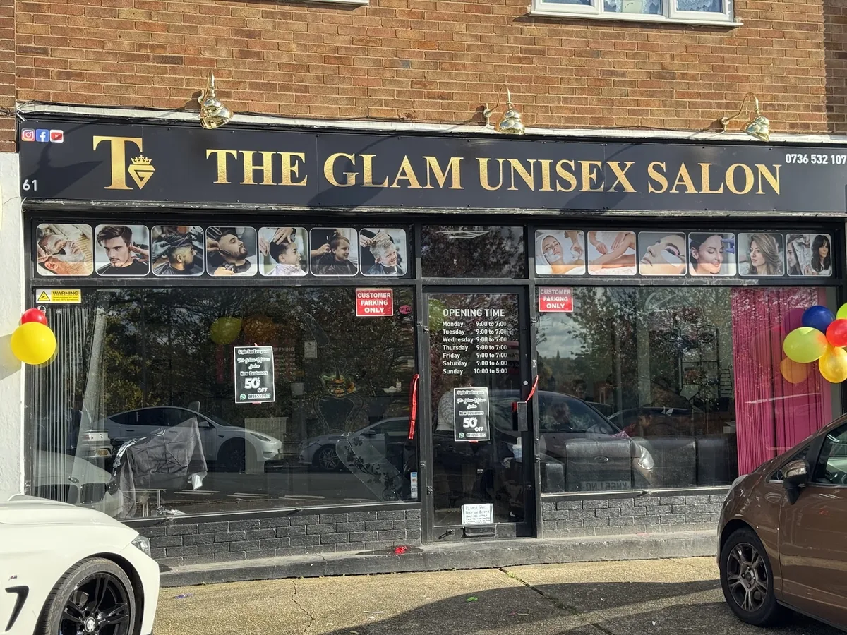 The Glam Unisex Salon shopfront on Darenth Road, Dartford